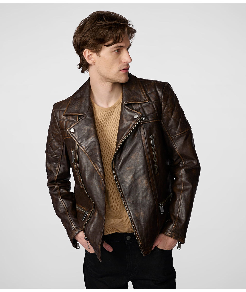OPEN YY☆24SS LEATHER MOTO JACKET, DARK BROWN LEATHER MOTO JACKET, BROWN